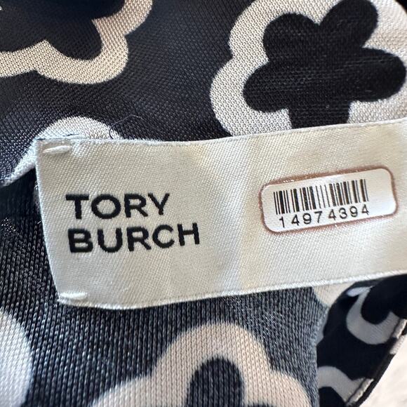 Tory Burch Black White Flower Top SIZE 8 Bodycon Long Sleeve Mockneck Silk $448 - Picture 11 of 13